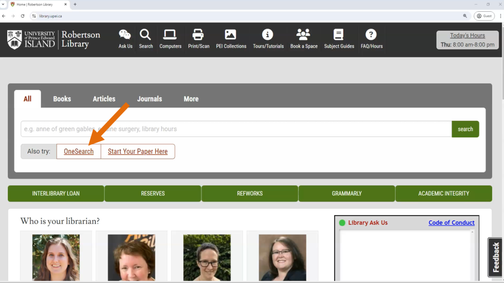 Arrow pointing to OneSearch