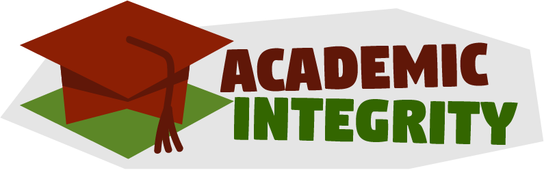 A red grad cap sits besides the words academic integrity